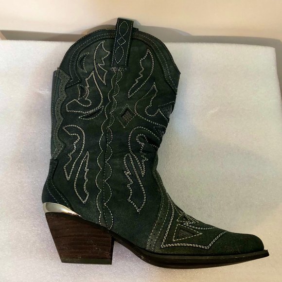 Reba Leather Cowboy Boots Gray Suede Animal Print Lining Almond Shape Toe SZ 7 - Picture 7 of 9